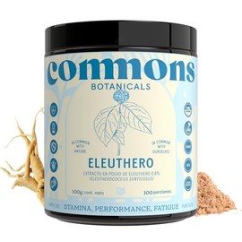 COMMONS Eleuthero Adaptógenos 100% Orgánico Suplemento Natural | 100 gr en Polvo, Energía y Enfoque Mental, Apoya el Rendimiento Físico