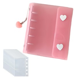 Alip Sticker Pad, Girls, Removable, Cute, M5 Sticker Pad, Transparent, Includes 10 Refills & Heart Charms, Refillable, Mini, 5-Hole Softcover Binder 3D Stickers, Tricker, Storage Organization, Pushing