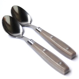 Bistro Cutlery, Cafe Spoon, Filet Collection, Made in France, Set of 2 (NERON Taupe), Tea Spoon, Dishwasher Safe, Taupe