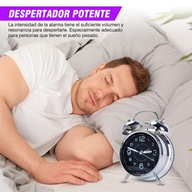 MUÜNSOY Reloj Despertador Analógico Retro Noctilucente, Campana Doble Vintage, Non-Ticking Silencioso, Retroiluminación - Regalo De Navidad Negro