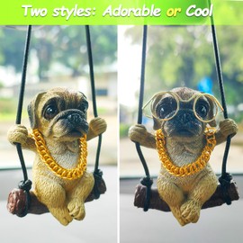 Swinging Dog Car Hanging Ornament, Cute Pug Dog Car Mirror Hanging Accessories, Rear View Mirror Accessories Car Accessories Car Decor Charm, Small Gifts for Women/Men