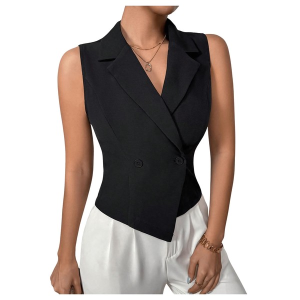 GORGLITTER Women's Asymmetrical Lapel V Neck Blazer Vest Button Front