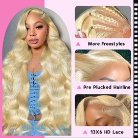 MIGURA 34 Inch 613 13x6 Lace Front Wig Human Hair 200 Density Blonde Body Wave Lace Front Wigs Human Hair 613 HD Lace Frontal Wigs Human Hair Pre Plucked Blonde Wig Human Hair 613 Human Hair Wig
