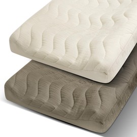 SNOOZYNEST 2 Pack Muslin Changing Pad Cover, Cotton Quilted Top Baby Changing Table Pad Covers, Soft Breathable Boho Changing Pad Sheets Fit for Standard Changing Pad 16" x 32" (Beige & Olive)