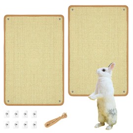 2PCS Rabbit Scratching Pads Natural Sisal Bunny Scratching Pads for Claw & Teeth Care with Hole Punching Process, 16x12 in