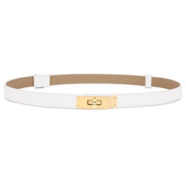 Horsopia Women White Skinny Leather Belt Solid Color Adjustable Thin Belt Alloy Turn Lock For Jeans Dresses