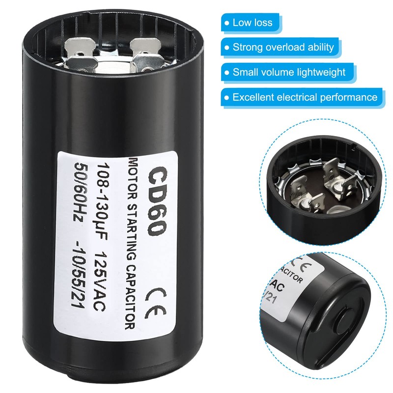 PATIKIL Motor Start Capacitor, 108-130uF/Mfd 125V 50/60Hz CD60 Run Capacitor