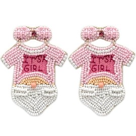 Emulily Beaded It's a Girl Post Earrings Handmade Baby Shower Onesie Mom Pink (Pink)