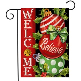 Christmas Welcome Midget Bell Lantern Snowflake Believe Garden Flag 12x18 inch, Home Outdoor Yard Winter Christmas Lawn Garden Flag Decoration -C