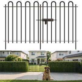 10 Panels Decorative Garden Fence with Gate, 32 in (H) x 21.6 ft (L) Metal Thick Tube No Dig Dog Fence Outdoor for Yard, Rustproof Tall Animal Barrier Fencing, Garden Edging Border for Yard, Patio