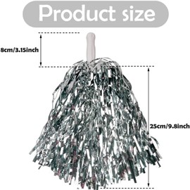 QOOWFEANIG 24Pcs Handheld Cheerleading Pom Poms Shining Metallic Foil Plastic Pom Poms with Baton Handle for Game Sports Squads Dancing Party Football Basketball Club Spirit Sports Stage Performance