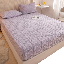 Velvet Plush Fleece Fitted Bed Sheet Set, Luxury Mattress Covers, Mattress Protector Breathable Mattress Pad Covers, Elastic Fitted Mattress Topper (only 1 bedsheet(Light Violet,150x200cm)