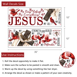 Yovkky Christian Cross Cardinal Memorial Wall Decals Stickers, Religious Red Birds Jesus is My God Home Bedroom Decor, Bible Verse Quotes Living Room Kitchen Decorations Art