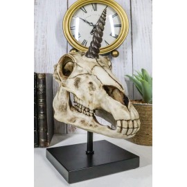 Rare Fossil Unicorn Skull With Sacred Horn Skull Figurine On Museum Pole Mount