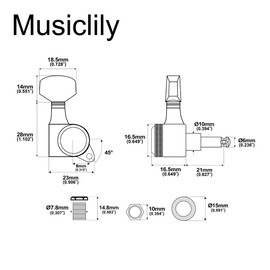Musiclily Pro 6-in-line 18:1 Ratio Full Sealed Locking Machine Heads Tuners Tuning Pegs Keys with Hex Button 45 Degree Screw for Strat Tele Style Electric Guitar, Chrome