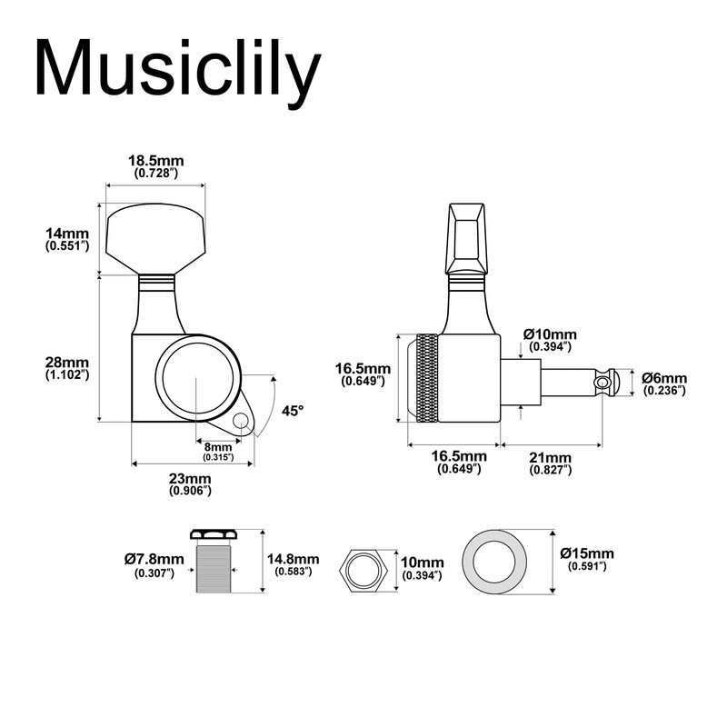 Musiclily Pro 6-in-line 18:1 Ratio Full Sealed Locking Machine Heads