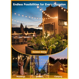 Brightown Solar String Lights Outdoor - 38FT Patio Lights with Remote, LED Lights with 16 Shatterproof Bulbs, 3 Light Modes, Waterproof Hanging Solar Lights for Outside Backyard Party Decor