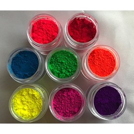 FLUORESCENT NEON LUMINOUS SET 8 colors Petal Dust (4 grams each container) Yellow, orange, green, blue, violet, rose, pink, red . By Oh! Sweet Art Corp