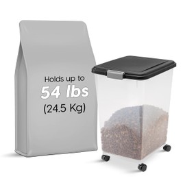 IRIS USA Dog Food Storage Container, Up to 54 Pounds, Attachable Wheels, For Dog Cat Bird and Other Pet Food Storage Bin, Keep Fresh, Easy Mobility - Made in USA, Black
