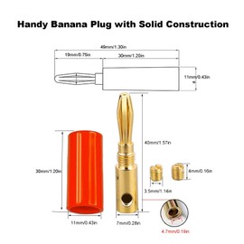 EIGHTNOO Upgraded Speaker Banana Plugs 2 Pairs and Right Angle Banana Plugs 2 Pairs, 24K Gold Plated Copper 4mm Banana Plug Two Set Screws Speaker Connector Banana Plugs for Speaker Wire