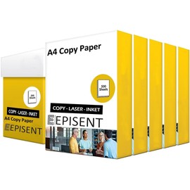 EPISENT A4 White Paper Sheets - 80gsm Bright White Paper - Office Printer, Copier Paper - Multifunction Laser Inkjet Paper - Stronger, Sharper & Acid Free A4 Paper Reams (A4 5 Reams (2500 Sheets))
