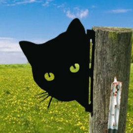 Funny Peeping Animal Metal Art Statue,Black Steel Silhouette Laser Cutout Animal Shape Decor for Outdoor Farmhouse Garden Lawn Fence Garden Pile Decoration (Peek Cat)