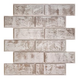 COMSTICKC 10 Pcs 3D Brick Wall Panel Peel and Stick Brick Tiles 12"X12" DIY Lightweight PVC Whitewash Brick Wall Tile Self Adhesive Brick Paneling Faux Brick Backsplash for Interior Wall Decor