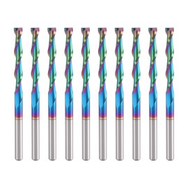 BFVV 10 pcs CNC Router Bit Set 1/8-inch Shank, 2 Flutes Spiral Up-Cut Solid Carbide Milling Cutters with DLC Coating for Precision Wood Carving Applications