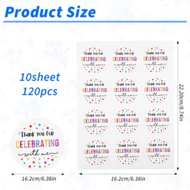 TIESOME 120Pcs Thank You for Celebrating with Me Stickers, 2In Thank You Gift Stickers Round Self-Adhesive Party Favor Labels for Birthday Parties Wedding Gifts Envelopes