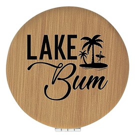 Enthoozies Lake Bum Tan 2.5" Diameter Laser Engraved Leatherette Compact Mirror