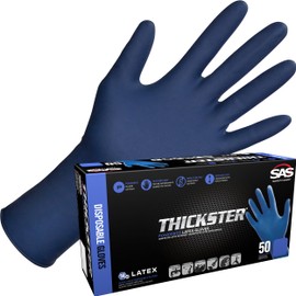SAS Thickster Powdered Latex Disposable Gloves - 10 Boxes / 50 Ea. 500 Gloves Total. 14 Mil, Medium, Blue. Fully Textured. 12" Length. Disposable Gloves. Puncture Resistant (6602)