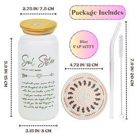 Best Friend Gifts for Women, Soul Sister 16oz Glass Cup with Bamboo Lid and Straw, Best Friend Birthday Gifts - Coffee Glass Cup Ideal for Iced Coffee, Sisters' Gifts, Christmas Gifts (Soul Sister)