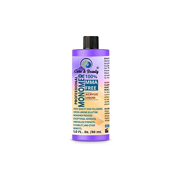 AFRO Acrylic Liquid Monomer 50ml Nail Art System Primerless for Acrylic Powder Nail Extension Non-Yellowing Formula, MMA Free