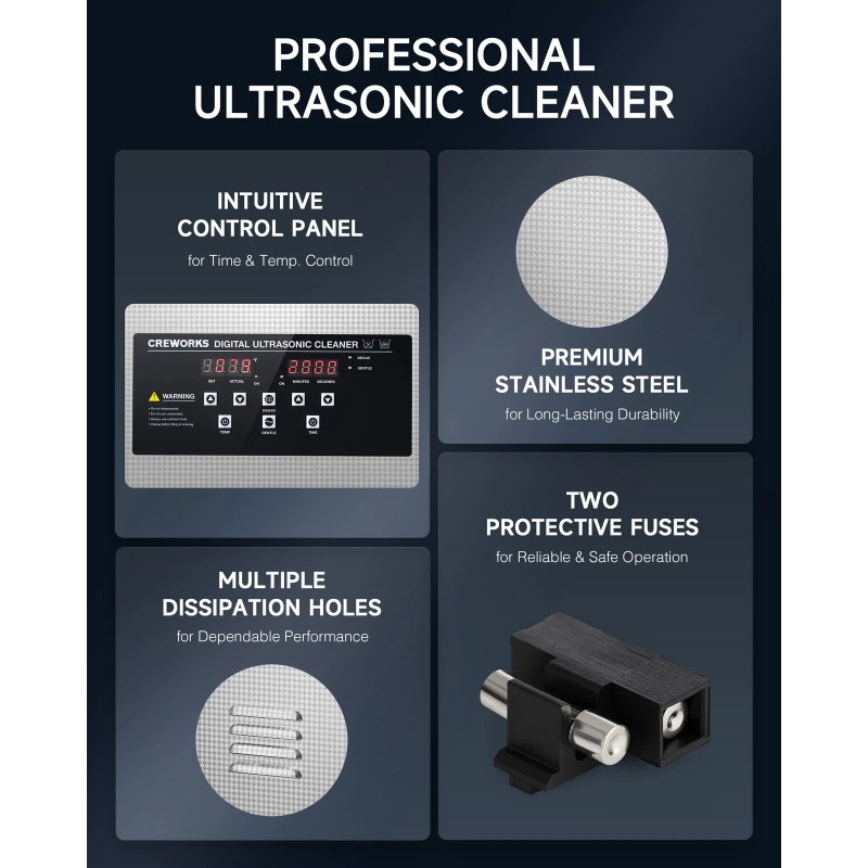 CREWORKS 3L Ultrasonic Cleaner Industry Heated w/Timer Jewelry Ring Glasses