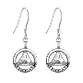 AA NA Gift Earrings Sterling Silver Alcoholic Anonymous Recovery Symbol Earrings Crystal AA Sober Jewellery for Women Girls, Sterling Silver