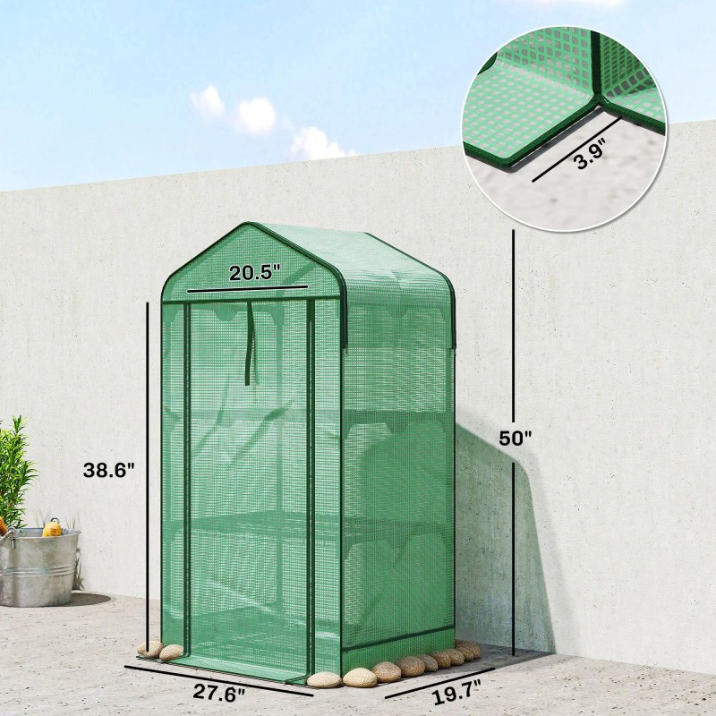 Portable Mini Greenhouse with Screen Roof and Roll-Up Zipper Door