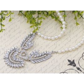 Alilang Womens Faux Pearls Clear Rhinestones Costume Flapper Party Necklace