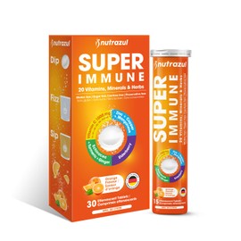 nutrazul Super Immune Effervescent Tablets | Maintains Immune Function & Antioxidant Support | 20 Vitamins, Minerals and Herbs | Orange Flavour | 30 Tablets