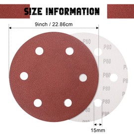 9 Inch 6 Hole Sanding Disc, GOH DODD 80 Grit 15 Pieces Hook and Loop Sandpaper Aluminum Oxide Sanding Pads Sand Paper for Drywall Sander Wood Metal Glass Plastic Leather Rubber