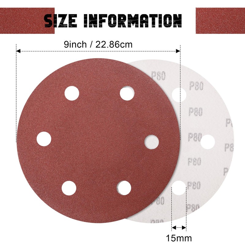9 Inch 6 Hole Sanding Disc, GOH DODD 80 Grit
