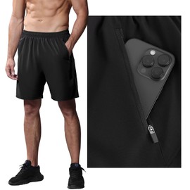 HMIYA Pantaloncini Running Uomo Leggero Sportivi Shorts Asciugatura Veloce Palestra Corsa Calzoncini con Tasca con Cerniera(Nero,EU-M/US-S)