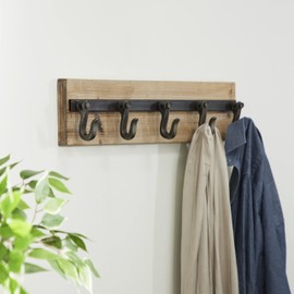 Deco 79 Wood 5 Hanger Wall Hook with Black Metal Hardware, 24" x 4" x 6", Brown