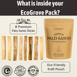 EcoGrove Palo Santo Sticks, Premium Peruvian Palosanto Wood Stick (8, Regular)