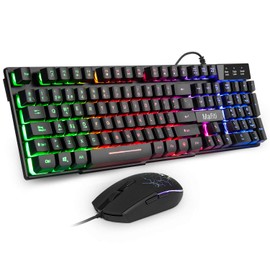 mafiti RK101 Teclado y Mouse Usb , Combo de Teclado y Ratón con Retroiluminación Arco Iris LED Y Sensación De Teclado Mecánico, Ideal Para Juego y... 