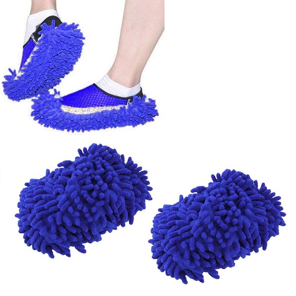 Home Mop Sweep Floor Cleaning Duster Cloth Housework Soft Slipper SY (1 Pair/Blue)