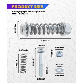 SCUARI 2PCS Exhaust Manifold Bolts,Exhaust Bolts,Car Accessories Exhaust Flange Bolts,M10x1.5 MM Exhaust Bolts and Nuts Kit,Exhaust Manifold Bolts with Springs,Fits Most Cars (Silver)