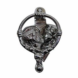 Chrome Kissing Cherubs Door Knocker 4.75" H X 2.75" W Heavy Duty Silver Chrome Plated Solid Brass Metal Front Door Knockers Tarnish Resistant Finish Includes Screws Renovators Supply Manufacturing