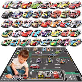 Aomola Pull Back Car Toys for Toddlers Kids 3, 40 Pack Colorful Mini Diecast Race Cars with Play Mat (Storage Bag), Birthday Gift for Boys and Girl 3 4 5 6 7 8 Years Old