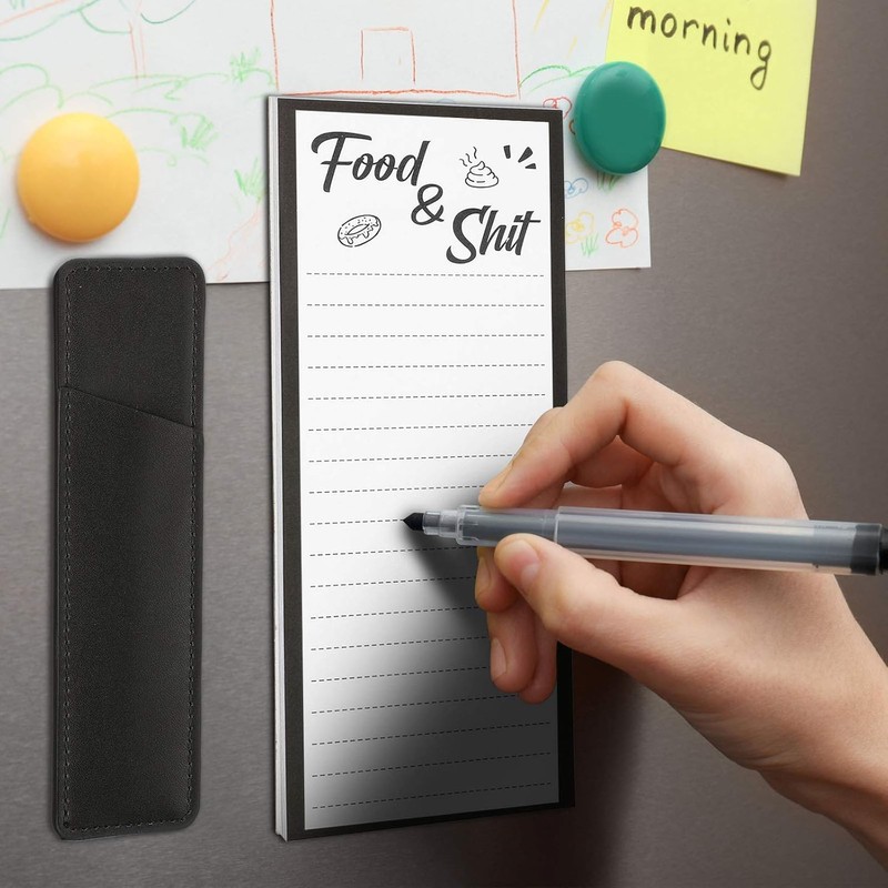 Magnetic Note Pad for Fridge with Pen Holder Grocery List
