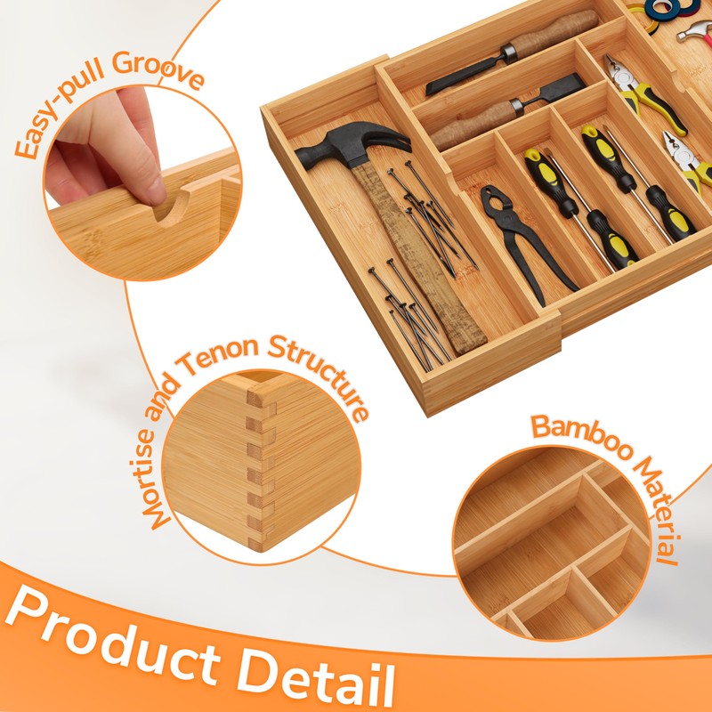 BAMEOS 3" Deepth Expandable Drawer Organizer, Deep Flatware Organizer, Adjustable